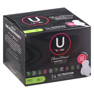 U by Kotex Ultra Thin Heavy Pads with Wings, 14 pads