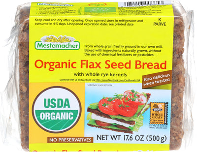 MESTEMACHER Natural Flax Seed Bread With Whole Rye Kernels 500g
