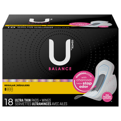 U by Kotex UItra Thin Regular Pads + Wings, 18 pads