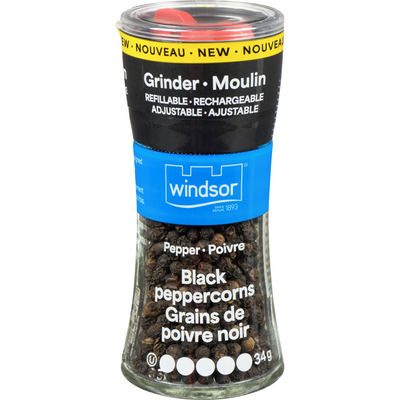 Windsor Refillable Rechargeable Grinder Black Peppercorns, 34 g