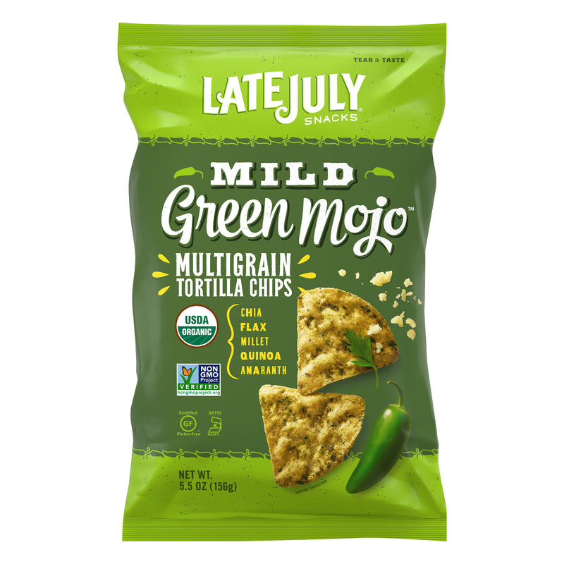 LATE JULY Mild Green Mojo Multigrain Tortilla Chips 156g