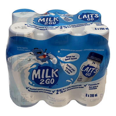 Milk 2 Go 2% M.F. Partly Skimmed Milk, 200 mL, 6 ct