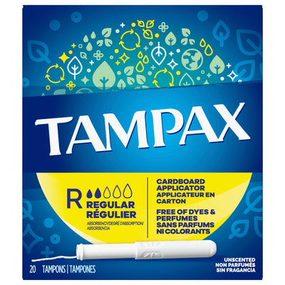 TAMPAX Cardboard Applicator, Regular Absorbency Tampons 20's