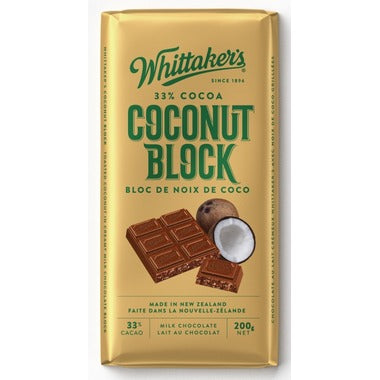 Whittaker's Coconut Block Chocolate Bar, 200 g