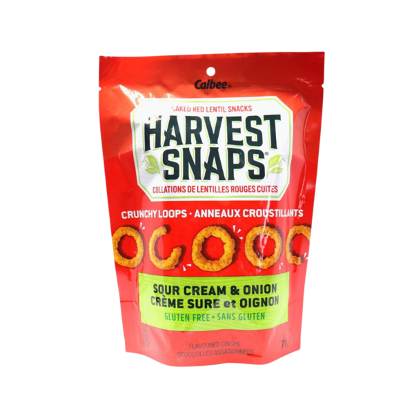 Harvest Snaps Gluten Free Sour Cream & Onion Baked Red Lentil Crunchy Loops Snacks, 71 g
