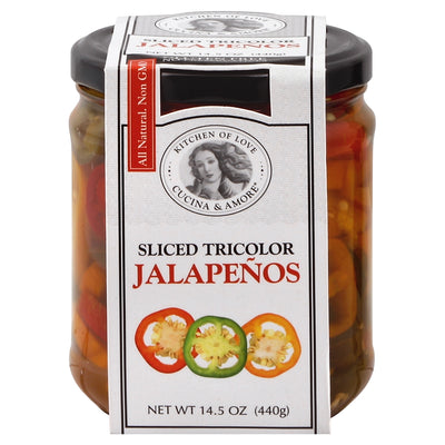 Cucina & Amore Tricolor Sliced Jalapenos, 411 g