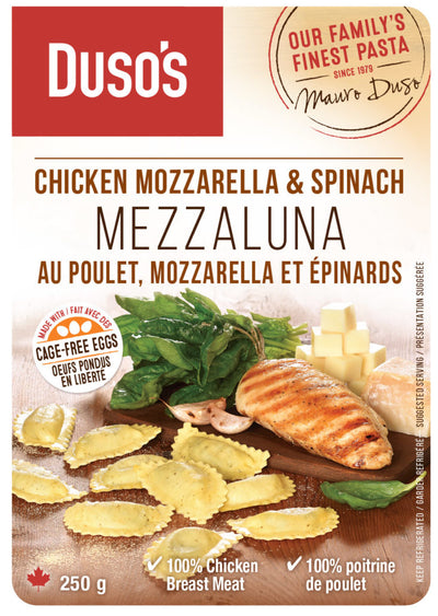 DUSO'S Chicken Mozzarella & Spinach Mezzaluna 250g