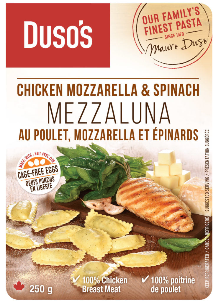 DUSO'S Chicken Mozzarella & Spinach Mezzaluna 250g