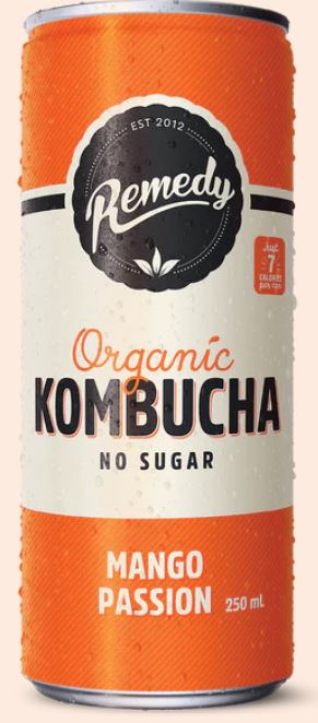 Remedy No Sugar Mango Passion Organic Kombucha, 250 mL