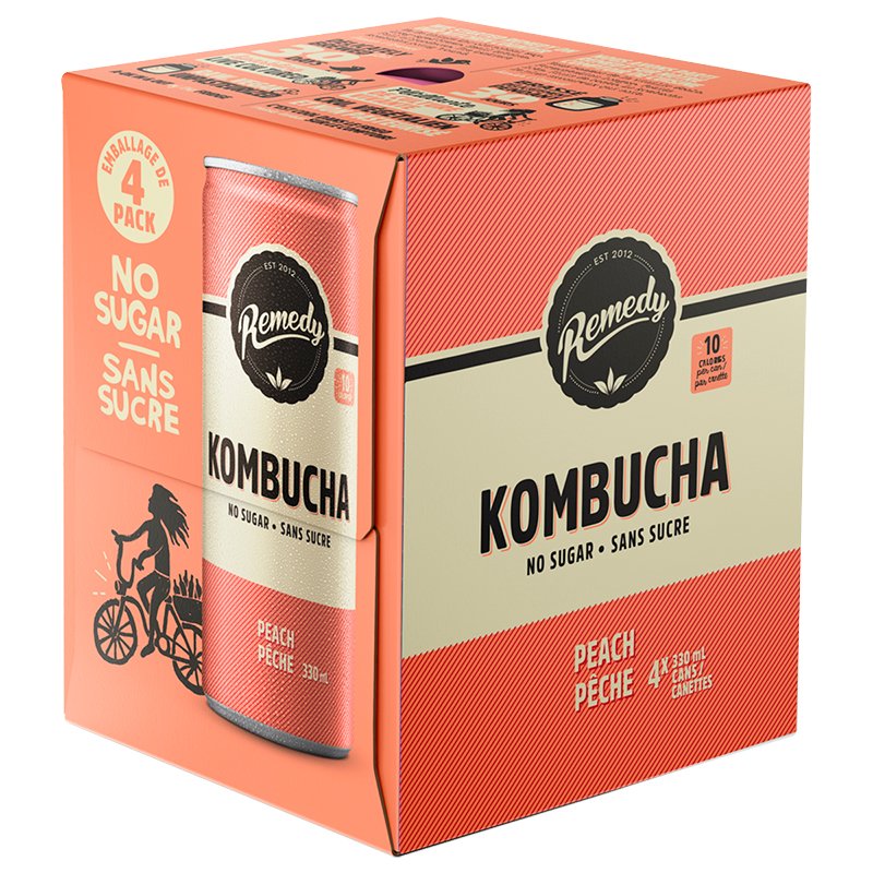 Remedy No Sugar Peach Kombucha, 330 mL, 4 ct