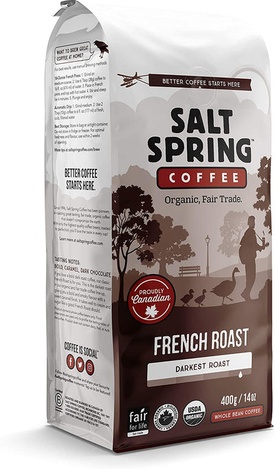 Salt Spring Coffee Organic French Darkest Roast Whole Bean Coffee, 400 g, 397 g