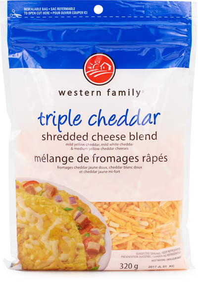 Western Family Triple Cheddar Shredded Cheese Blend, 320 g