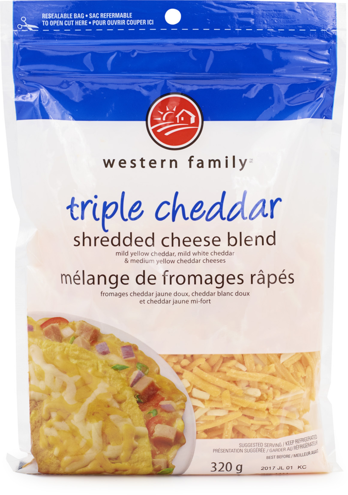 Western Family Triple Cheddar Shredded Cheese Blend, 320 g