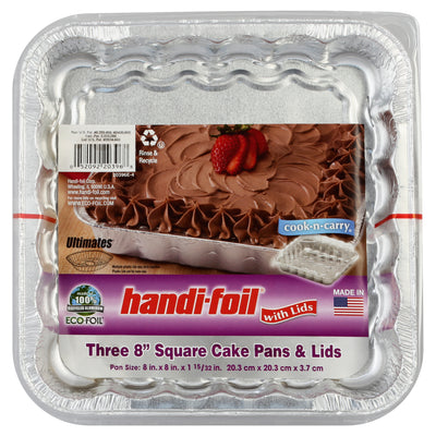 HANDI-FOIL Eco-foil 8 Inch Square Cake Pans Lids 3 Pack