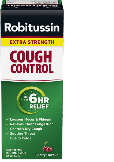 Robitussin Extra Strength Alcohol Free Cough Control Cherry Flavor Cough Syrup, 100 mL