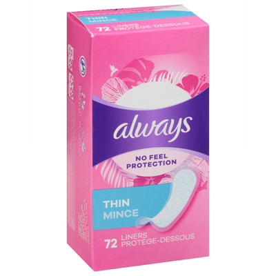 Always No Feel Protection Thin Liners, 72 ct