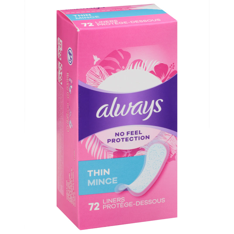 Always No Feel Protection Thin Liners, 72 ct