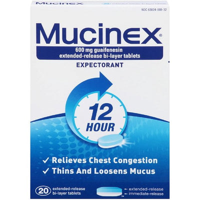 Mucinex 600 mg Guaifenesin Extended Release Expectorant Tablets, 20 ct