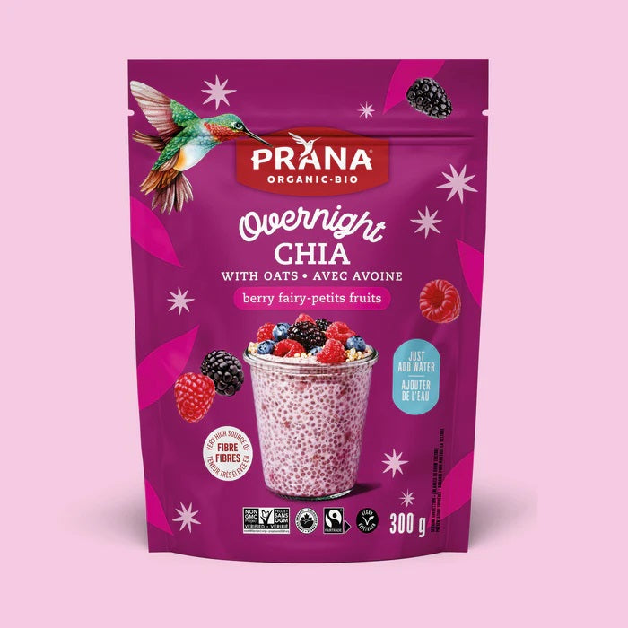 Prana Organic Vegan Overnight Berry Fairy Oats With Chia Mix, 300 g