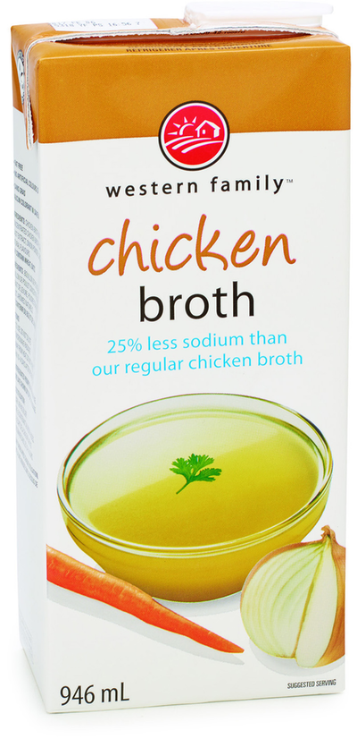 Western Family 25% Less Sodium Chicken Broth, 946 mL
