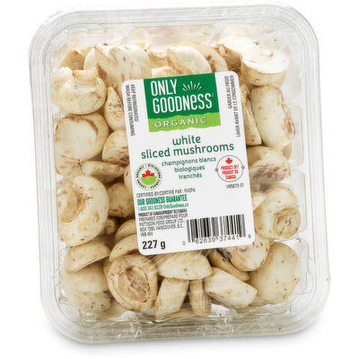Only Goodness Organic White Sliced Mushrooms, 227 g