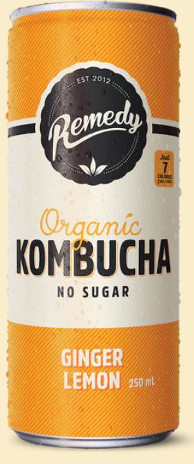 Remedy No Sugar Organic Ginger Lemon Kombucha, 250 mL