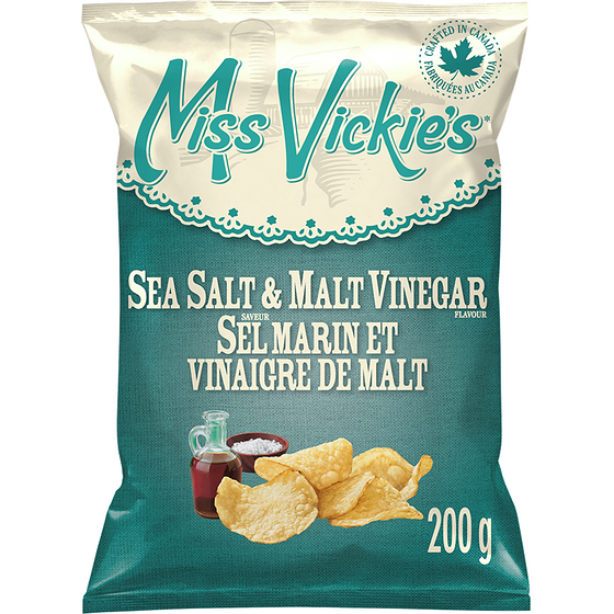 MISS VICKIES Sea Salt & Malt Vinegar Flavour Kettle Cooked Potato Chips 200g