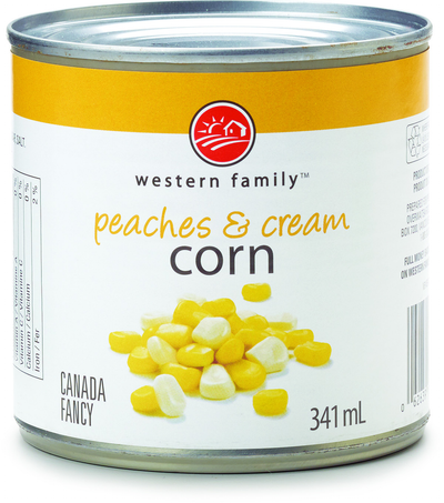 Western Family Fancy Peaches & Cream Corn, 341 mL