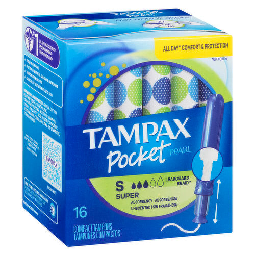 Tampax Pocket Pearl Super Unscented Tampons, 16 ct