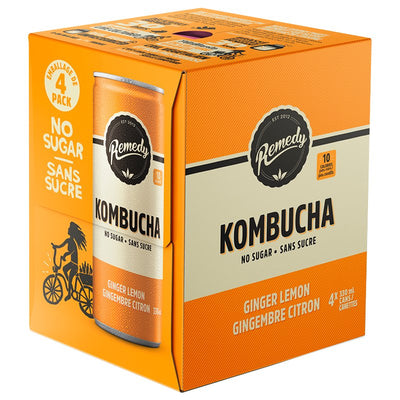 Remedy No Sugar Ginger Lemon Kombucha, 330 mL, 4 ct