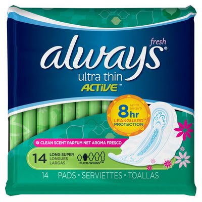 ALWAYS Ultra Thin Long/Super Pads Clean Scent with Wings 14's