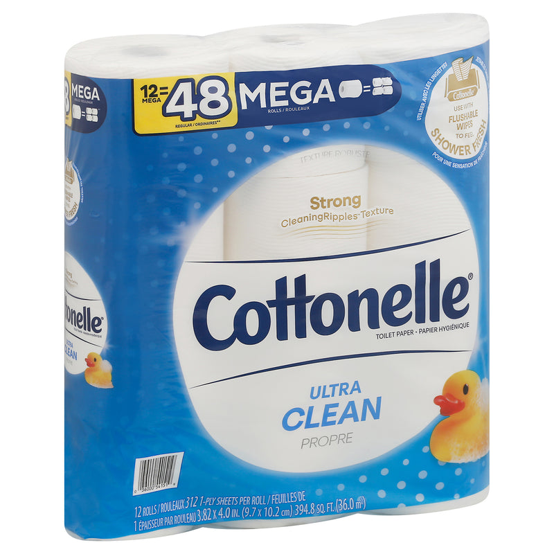 Cottonelle Ultra Clean Mega Rolls 1-Ply Toilet Paper, 12 rolls