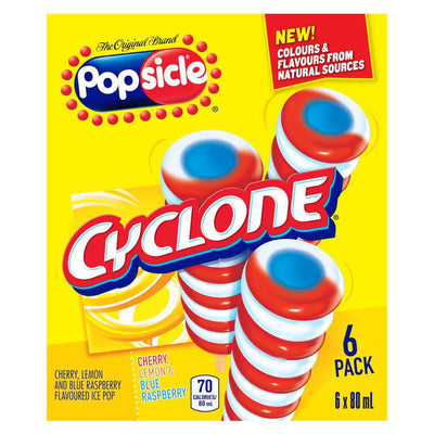 Popsicle Cyclone Cherry Lemon Blue Raspberry Flavoured Ice Pop, 80 mL, 6 ct