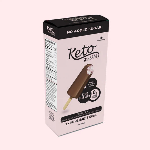 Keto Skream Keto Friendly Strawberry Frozen Dessert Bars Dipped In Chocolately Coating, 100 mL, 3 ct