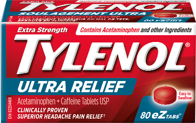 Tylenol Ultra Relief Acetaminophen + Caffeine Tablets USP EzTabs, 80 ct