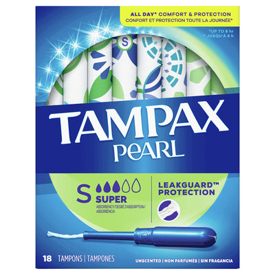 TAMPAX Pearl Plastic, Super Absorbency, Unscented Tampons 18's