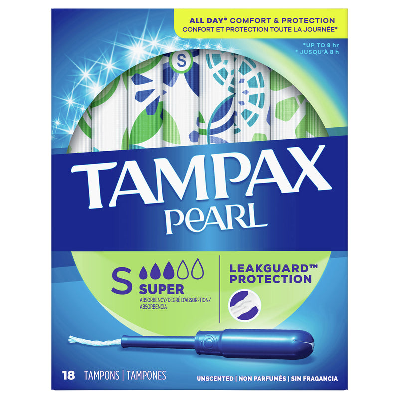 TAMPAX Pearl Plastic, Super Absorbency, Unscented Tampons 18's