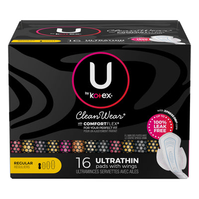 U by Kotex Ultrathin with Wings Regular Pads, 16 pads