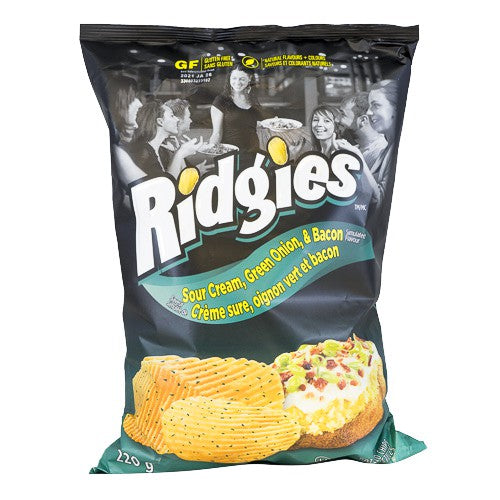 Ridgies Sour Cream Green Onion & Bacon Potato Chips, 220 g