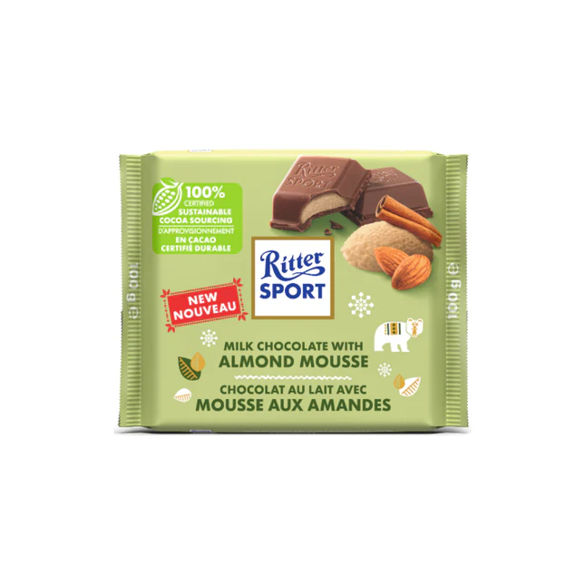 RITTER SPORT MILK CHOC ALMOND MOUSSE 100G