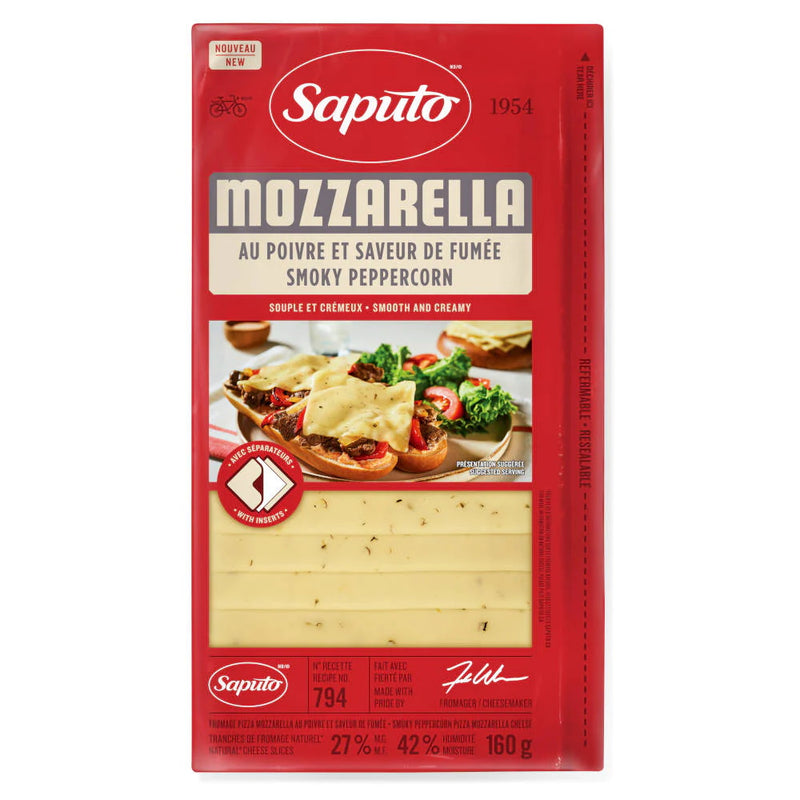 Saputo Mozzarella Smoky Peppercorn Cheese Slices, 160 g