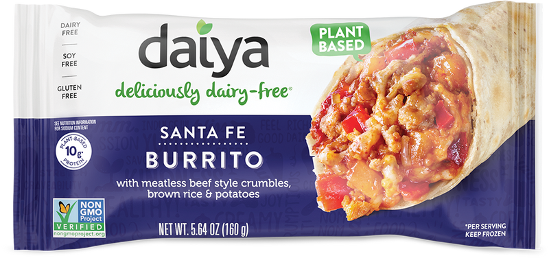 Daiya Plant Based Dairy Free Gluten Free Soy Free Meatless Beef Style Crumbles Brown Rice & Potatoes Santa Fe Burrito, 160 g