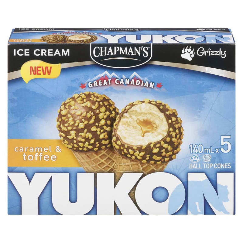 Chapman's Yukon Caramel & Toffee Ice Cream Cones, 140 mL, 5 ct