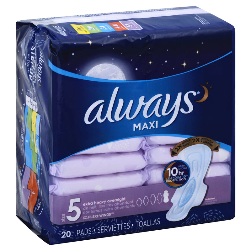 Always Maxi with Flexi-Wings Size 5 (Extra Heavy Overnight) Pads, 20 pads