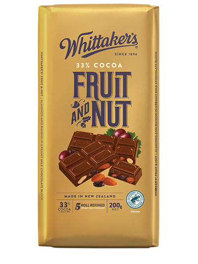 Whittaker's 33% Cocoa Fruit and Nut Bar, 200 g