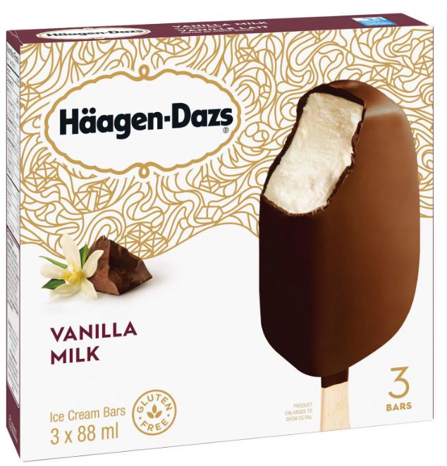 Haagen-dazs Gluten Free Vanilla Milk Ice Cream Bars, 88 mL, 3 ct