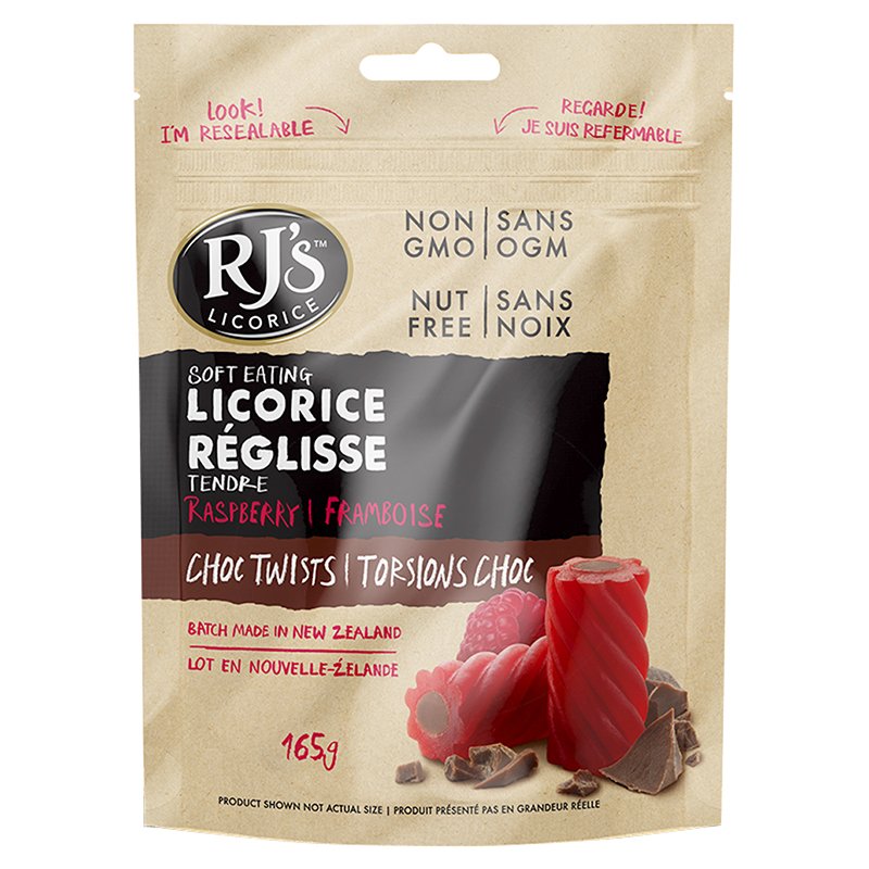 RJ's Soft Eating Raspberry Licorice Choc Twists, 165 g