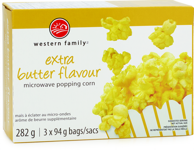 WESTERN FAMILY Extra Butter Flavour Microwave Popcorn 282g
