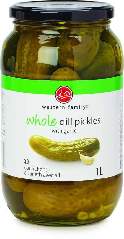 WESTERN FAMILY Whole Dill Pickles with Garlic 1L