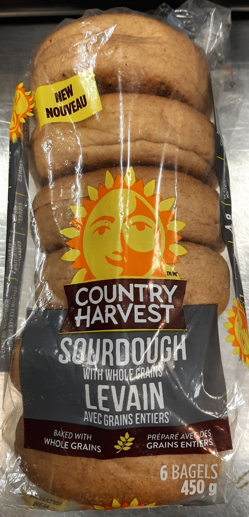 Country Harvest Sourdough With Whole Grains Bagels, 6 ct